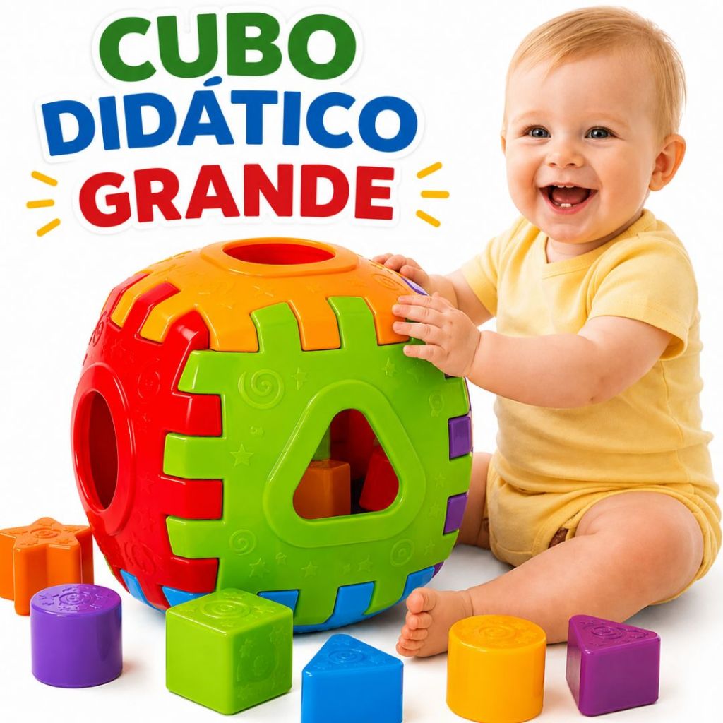 Cubo Infantil  de Encaixe Brinquedo Didático e Educativo para crianças Bebê - Colorido