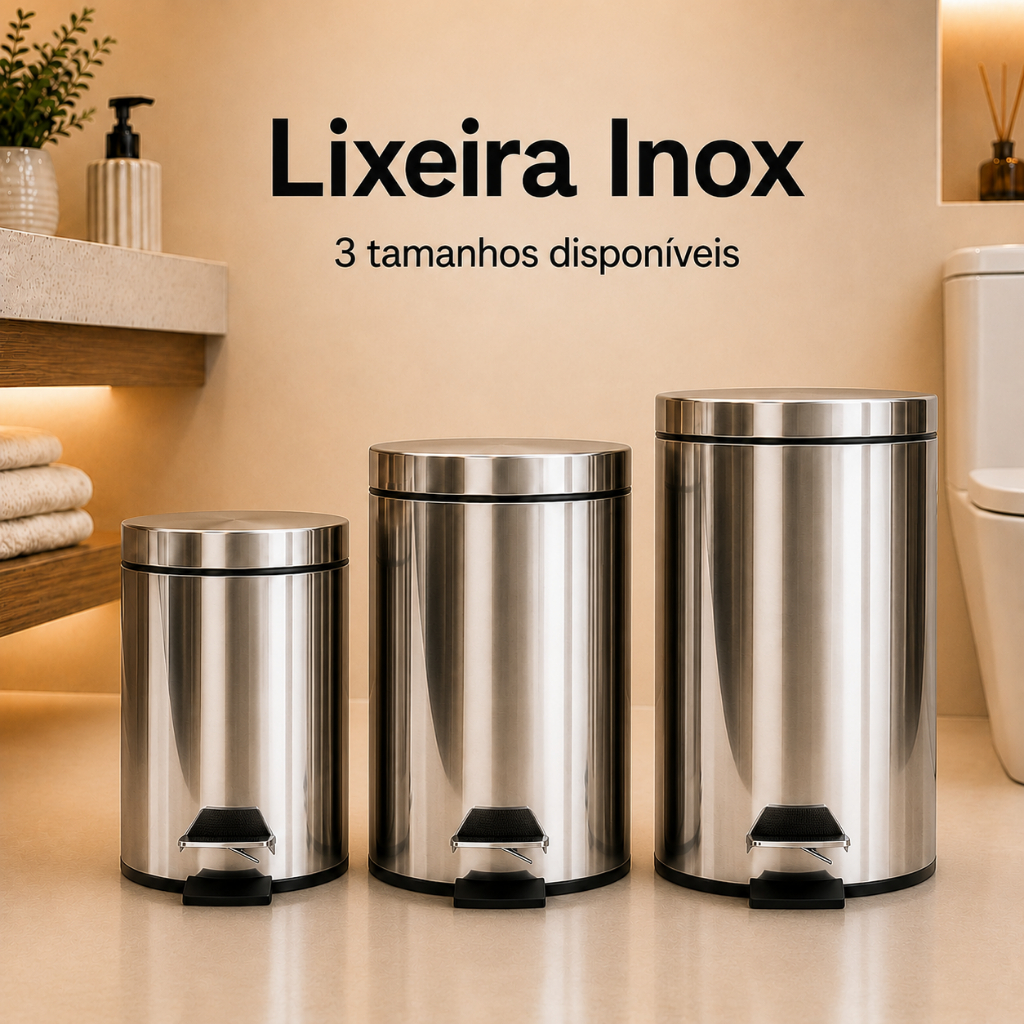 Lixeira Inox com Pedal 3L 5L 12L Cesto Removível Banheiro Cozinha Escritório