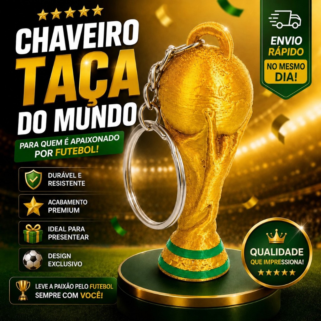 Chaveiro Copa do Mundo 2026 Taça da Copa Futebol Coleção