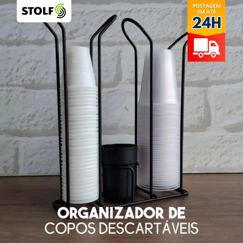 Porta Copos Descartáveis 80ML e 200ML Porta Colherzinhas Preto - Stolf