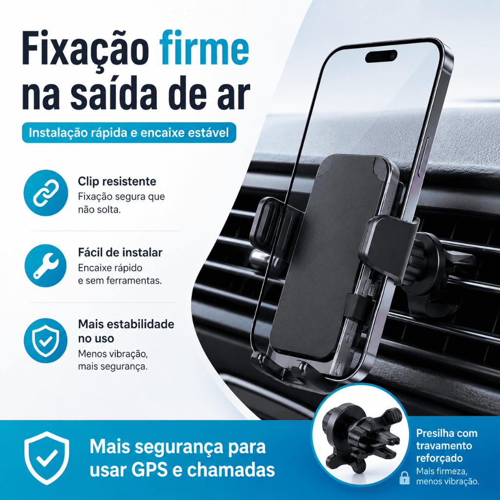 Suporte Veicular Gravity para Ventilação Automotiva, Silicone Protetor Giratório 360 Todos Modelos de Celular