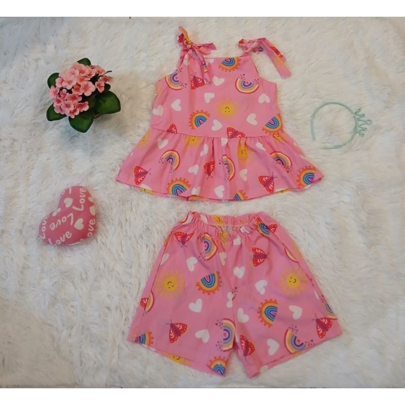 Conjunto Infantil Feminino Blusa e Short Alça Amarrada Menina Veste 7 a 10 Anos | Estampas Variadas