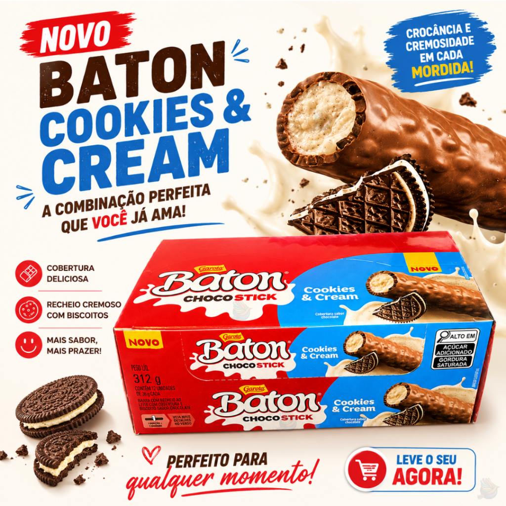 Baton Chocostick Cookies & Cream 12un