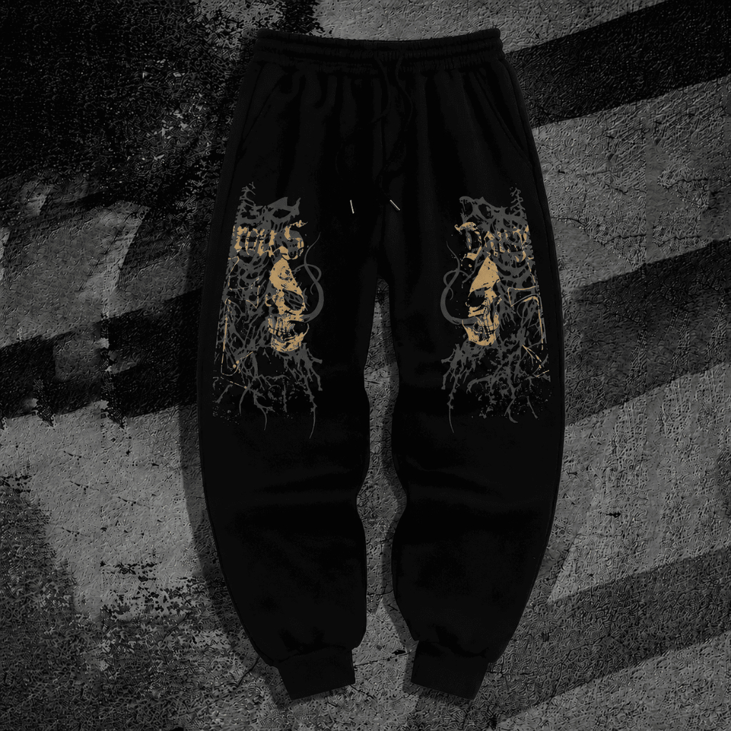 Calça Moletom Algodão Confortável Academia Arte Caveira Punk Rock Streetwear Exclusiva Gótico Gym Treino Fitness