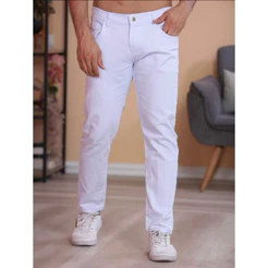 Calça Jeans branca skinny algodão com lycra masculina confortável