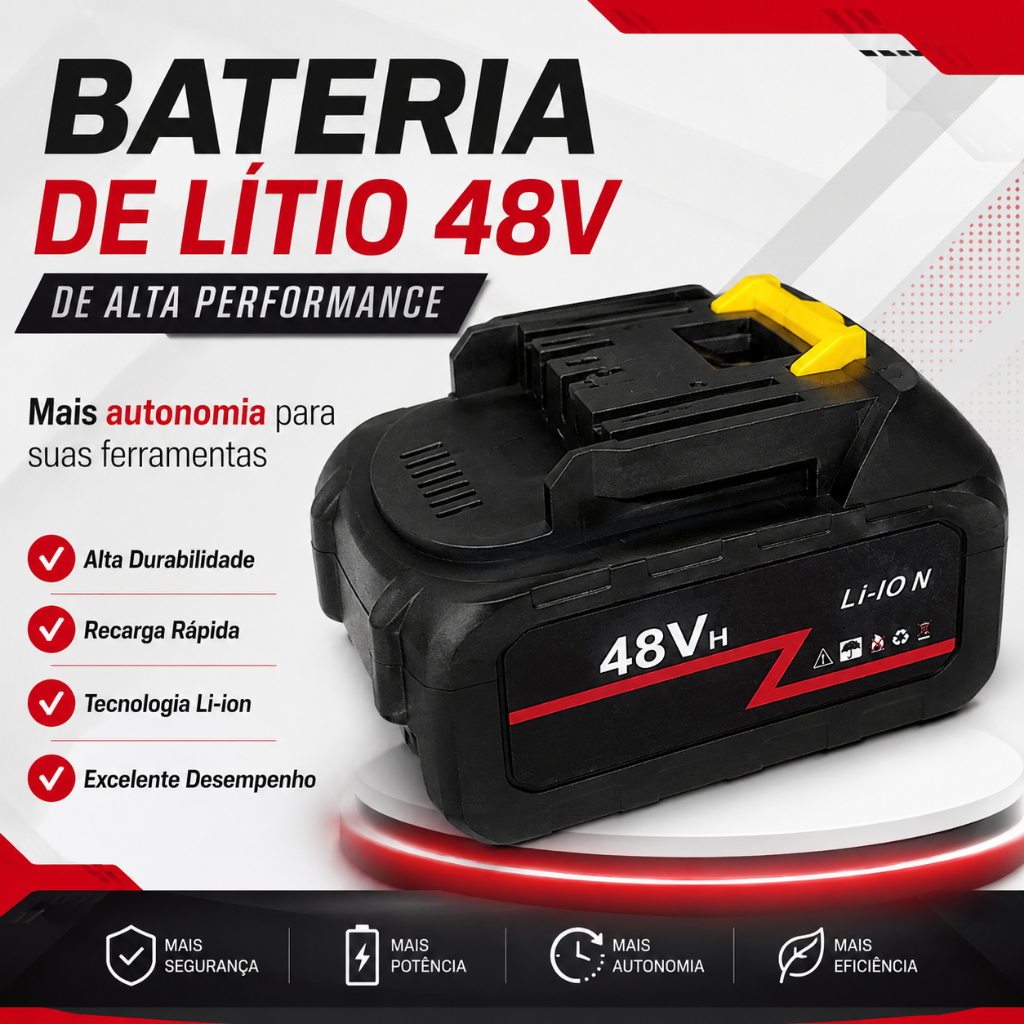 Bateria 48V Li-Ion Recarregável Para Furadeira e Parafusadeira Sem Fio