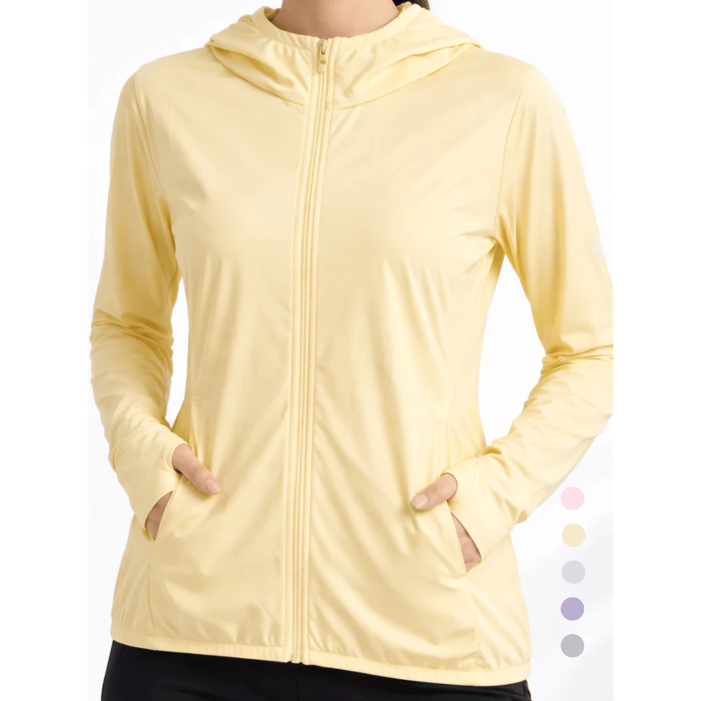 Jaqueta Feminina Corta Vento Slim Proteção UV 50+ Blusa Casaquinho Com Bolsos Internos Jaquetinha Com Capuz Malha Fria — imagem 1