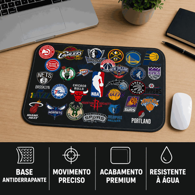 Mousepad 35x24 Personalizado NBA em Couro Sintético alta qualidade e costura reforçada