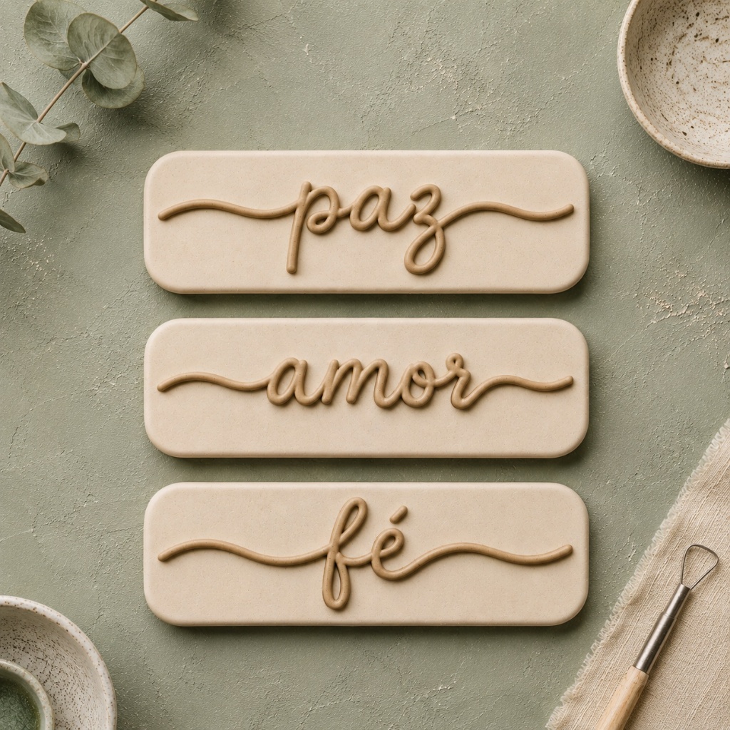 Kit 3 Carimbos Para Argila Cerâmica fria Frases Amor Fé Paz Artesanato Ceramista