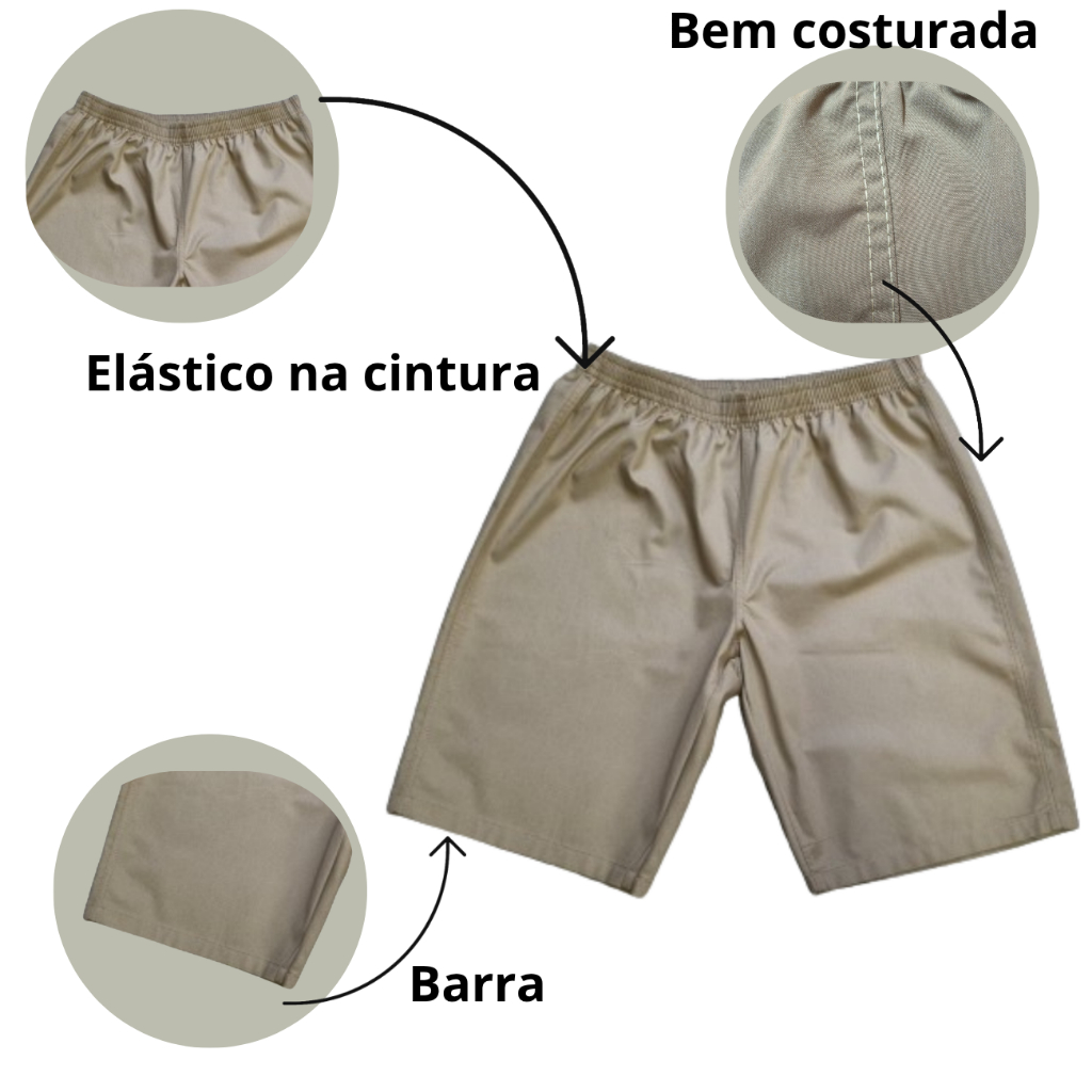 Bermuda Brim Presidio Jumbo Padrão Caqui sarja Cdp Cadeia Preso Detento 100% algodão Sem bolso