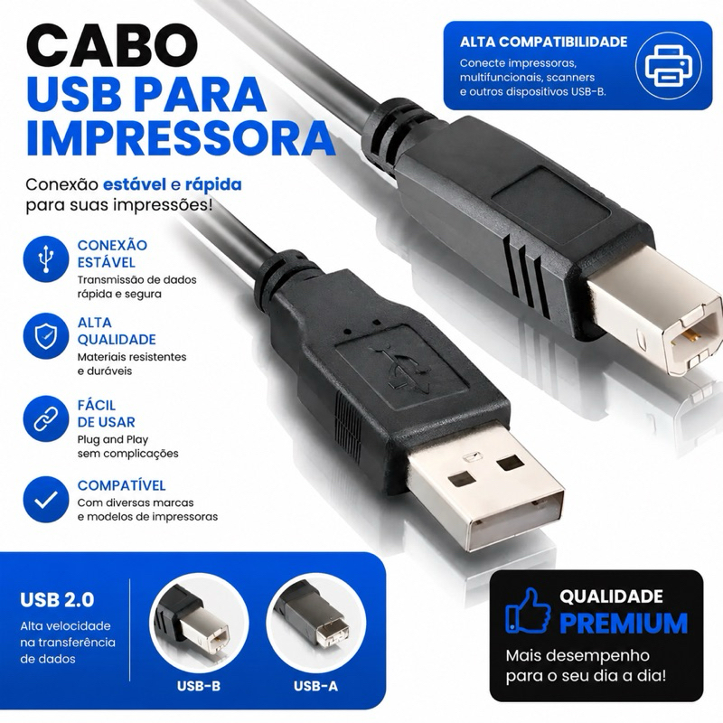 Cabo De Usb 2.0 Impressora Com Filtro 1.5 metros