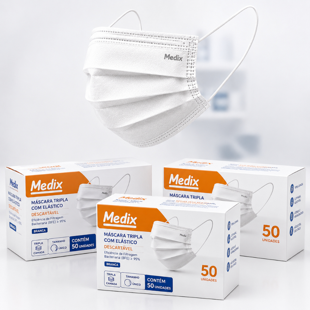 Kit 3 Caixas Máscara Tripla Descartável Medix Supreme Branca