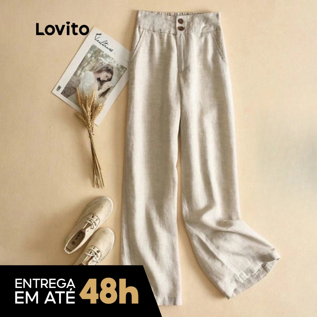 Imagem Lovito Calça Feminina Linho Casual com Botões PTNS21EX224