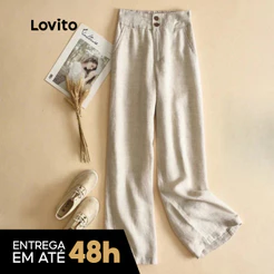 Lovito Calça Feminina Linho Casual com Botões PTNS21EX224