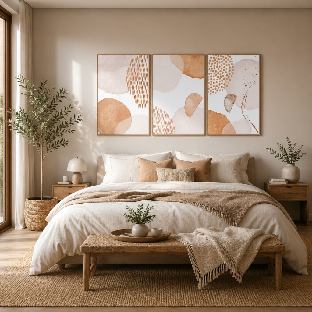 Quadro Decorativo Boho Poesia Abstrata em Cores Neutras Tons da Terra com Moldura