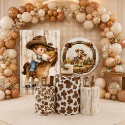 Capa Painel Redondo Trio Cilindro Festa Cowboy Baby Fazendinha Infantil Menino Decoração Lançamento