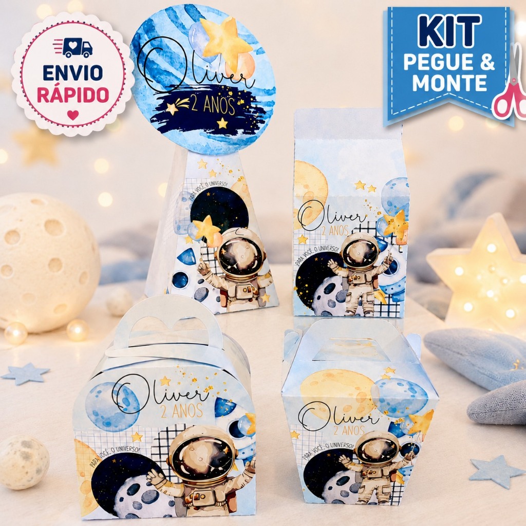 Kit Caixinhas personalizadas tema Astronauta menino | Lembrancinha de Aniversario | Mesversario