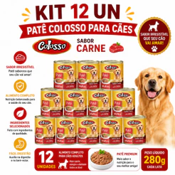 Kit 12 Un - Patê Colosso para Caês Carne 280g