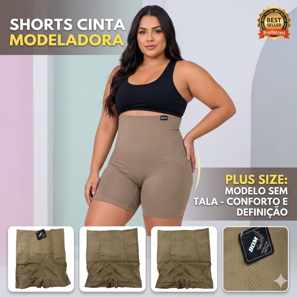 Short Cinta Modeladora Sem Tala Poliamida com Elastano Compressão Confortável