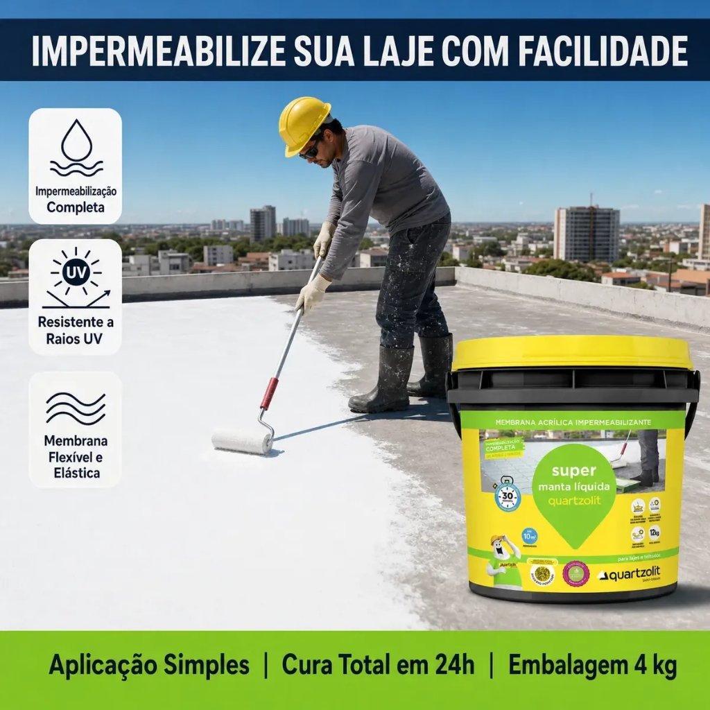 Super Manta Líquida Quartzolit 4kg Para Laje E Telhado Cinza Semibrilho