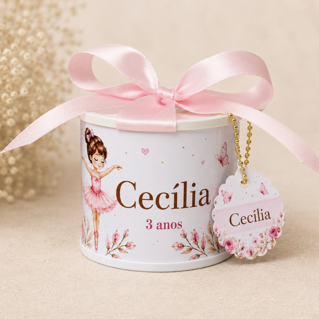 Kit Tubolata Personalizada Tema Bailarina 5x6 - Lembrancinha Aniversário, Mesversário e Festa Infantil com ou sem Tag