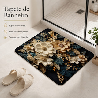 Tapete de Banheiro Floral 5D Antiderrapante Super Absorvente Macio Decorativo para Box e …