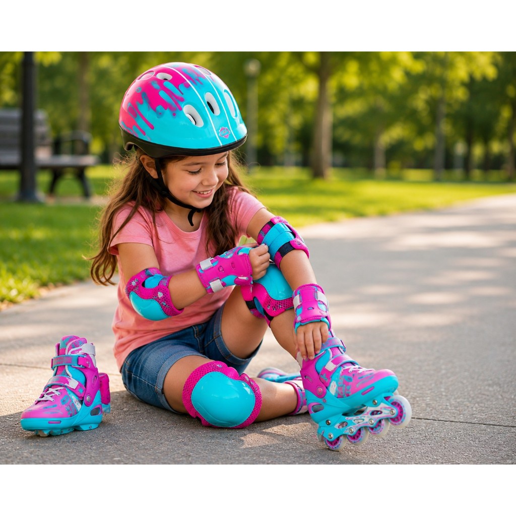 Kit Protecao Infantil Completo 7 Pecas Capacete Joelheira Cotoveleira Segurança