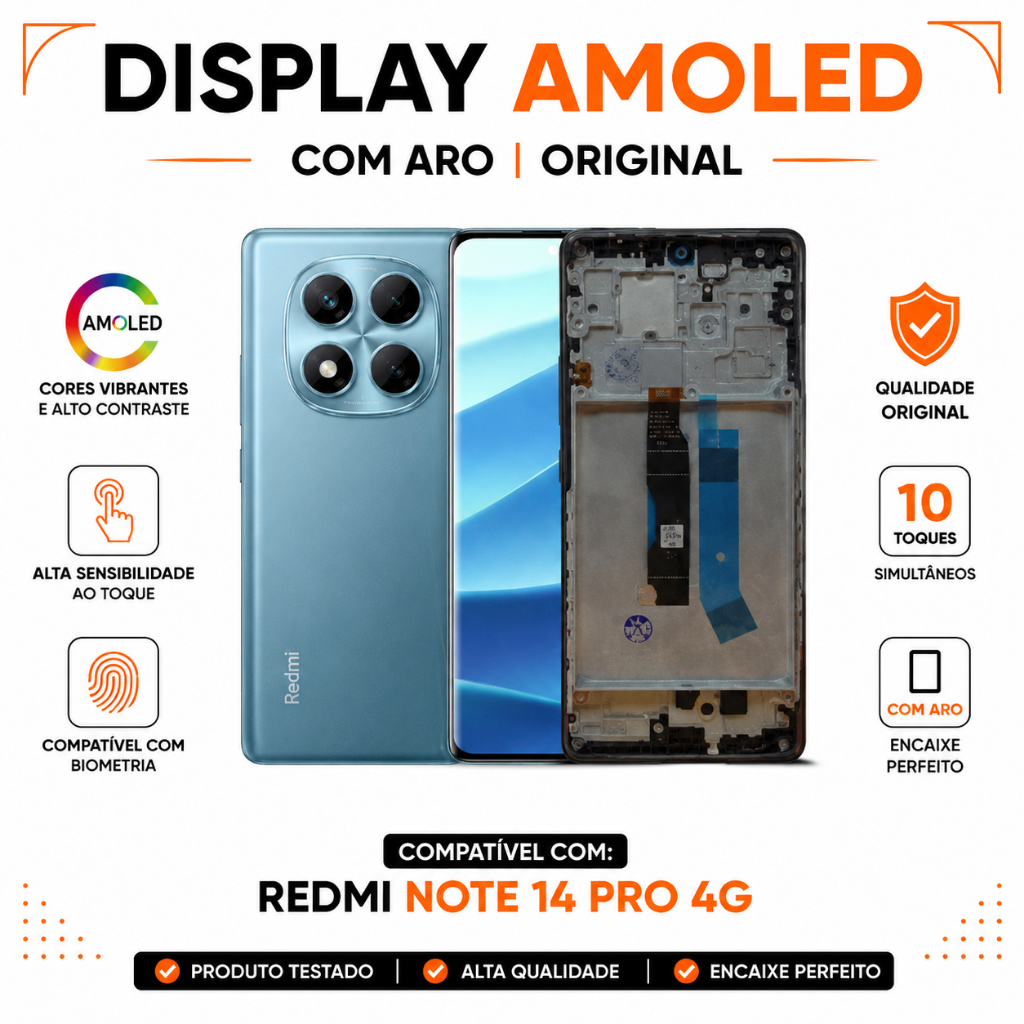 Display Redmi Note 14 Pro 4G Tela Com Aro Amoled Frontal Original Chassi 120Hz M