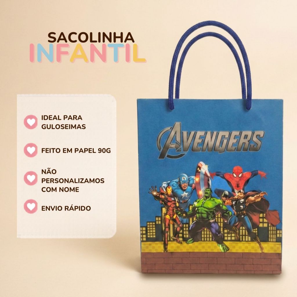 Sacolinhas para Lembrancinhas/Vingadores/Sacolinha Personalizada/Aniversário/festa