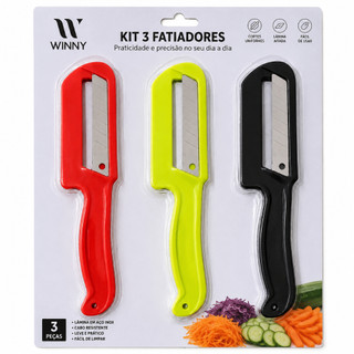 Kit 3 Fatiadores de Legume Cortador Descascador Picador Alta Qualidade Cortes Rápidos e Práticos Ferramenta Para Cozinha