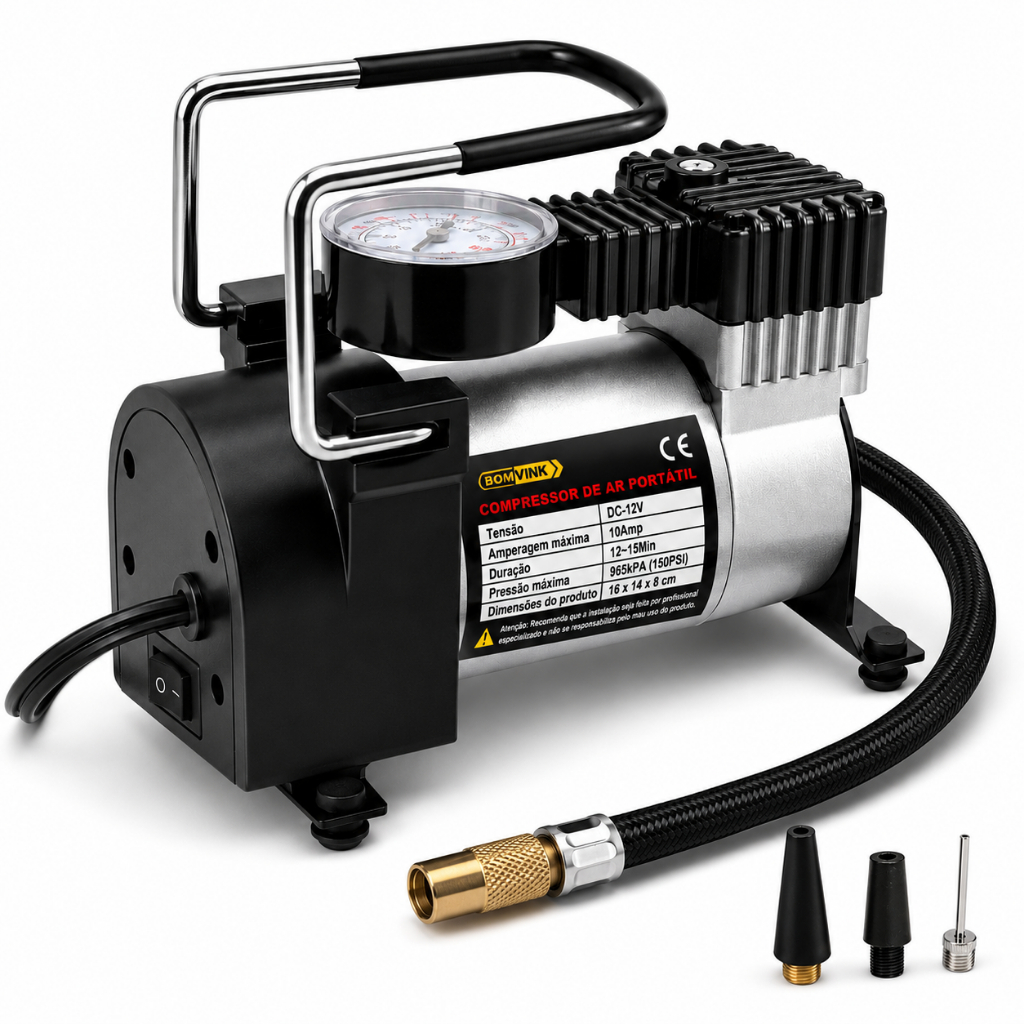 Compressor Portátil para Carro 12V Mini Bomba de Ar Inflador de Pneu Moto