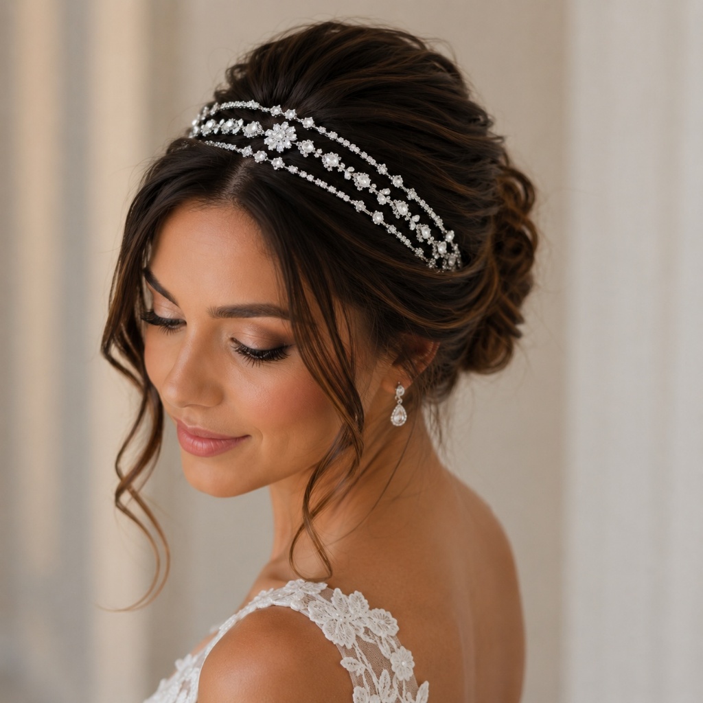 Tiara Coroa Porta Coque de Noiva Luxo Prata com Zircônias 3 Fileiras Brilhantes Festa casamento