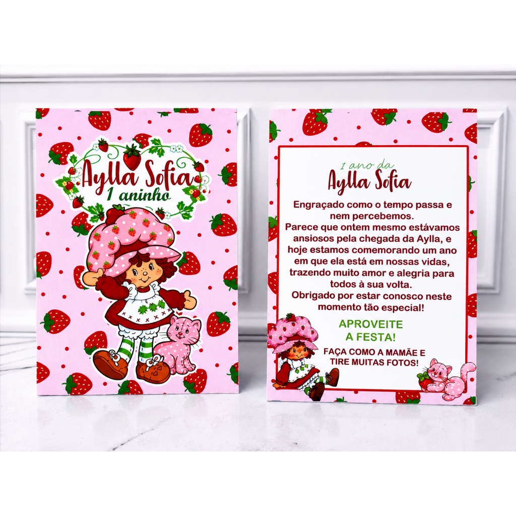PLAQUINHA DE AGRADECIMENTO PERSONALIZADA - CENTRO DE MESA TEMA MORANGUINHO/ANOS 80/VINTAGE/ - FESTA INFANTIL ANIVERSARIO