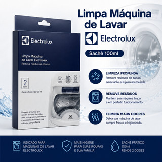Limpa Máquina de Lavar Electrolux 100ml – Remove Resíduos, Sujeiras e Maus Odores | Sachê Original