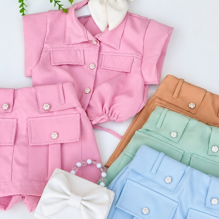 Conjunto Infantil Feminino Saia Short + Blusa Listrada Moda Verão Menina Casual Fashion