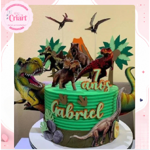 Topo de Bolo Dinossauro Personalizado Aniversário Menino Menina Festa Papel Fotográfico Nome e Idade