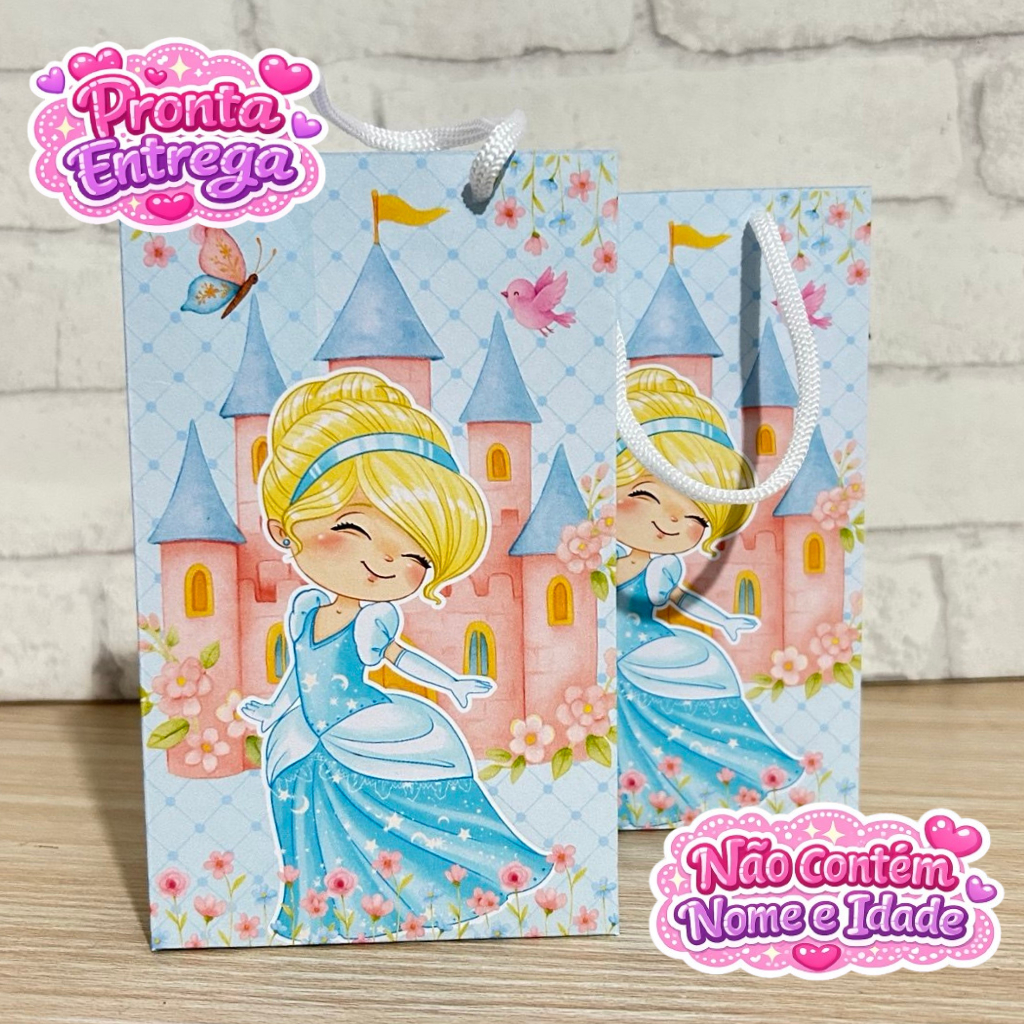 Sacolinha Surpresa Cinderela Baby Personalizada no tema-pegue - Aniversário Princesa- luxo..