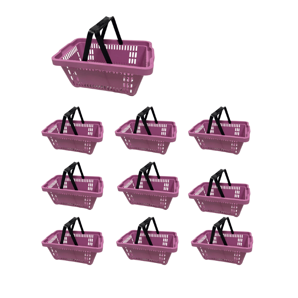 Kit com 5 e 10 mini cestas plásticas resistente c/ alça p/ farmácia, perfumaria, bijuteria, conveniência