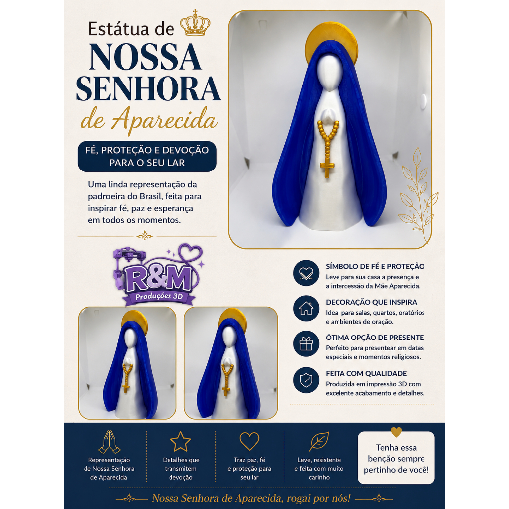 Nossa Senhora em Impressão 3D | Decoração Religiosa | Artesanato Decorativo I Estatua Decorativa Religiosa