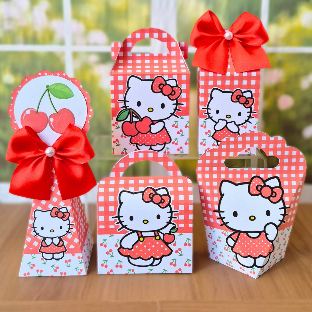 Kit Caixinhas Personalizadas HELLO KITTY CEREJINHA, Lembrancinhas para Festas e Aniversário Infantil