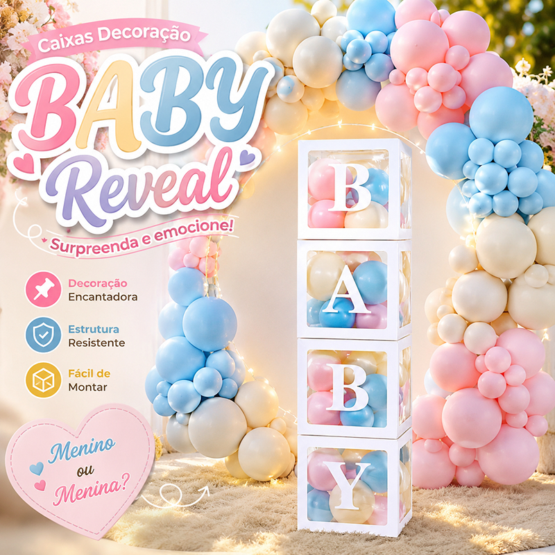 4 Cubos Baby Pintado / Decoração de Festa / Decoração Chá de Bebê e Revelação 30CM
