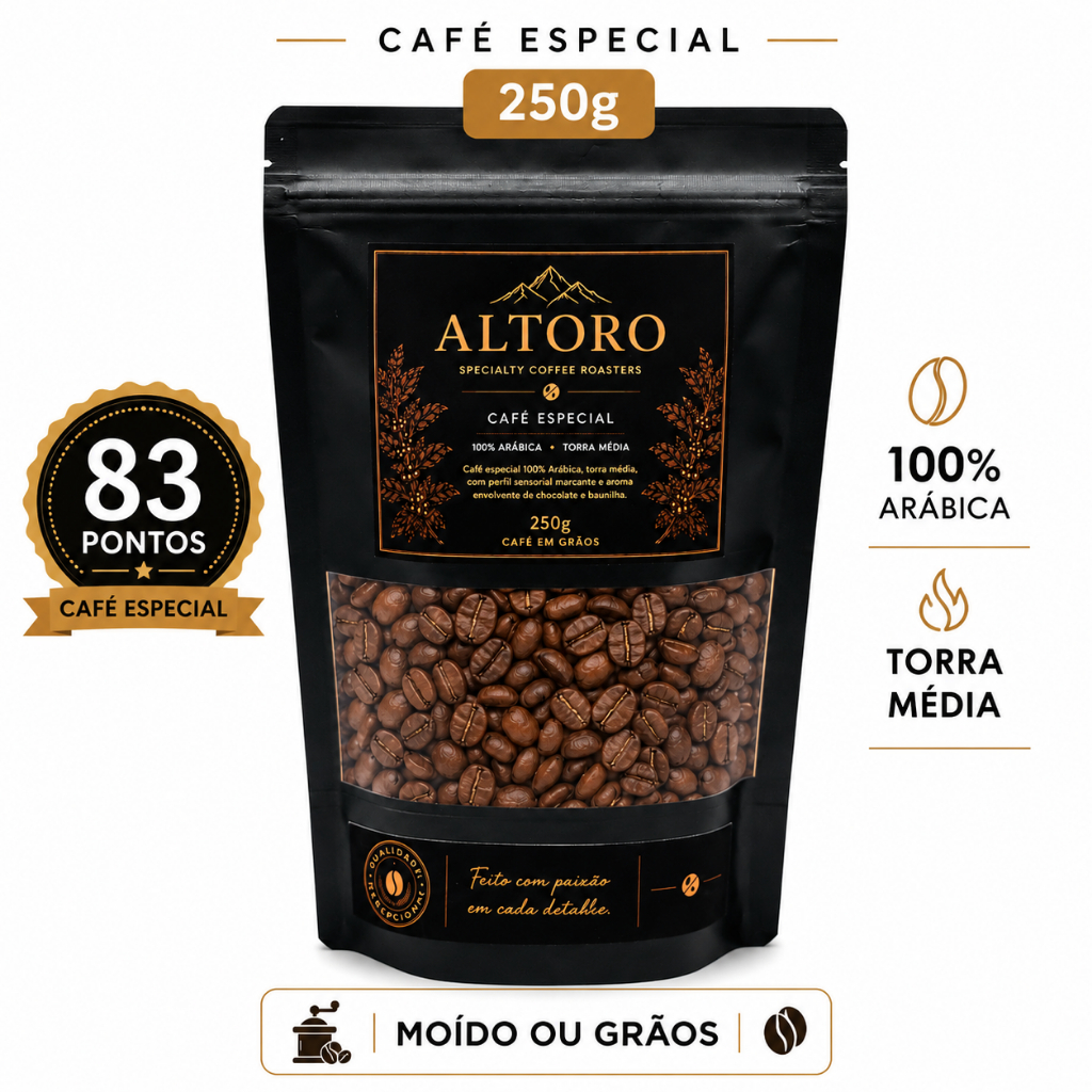 Café Especial 100% Arábica Torra Média Altoro. Notas Chocolate/Baunilha/Caramelo/Mel