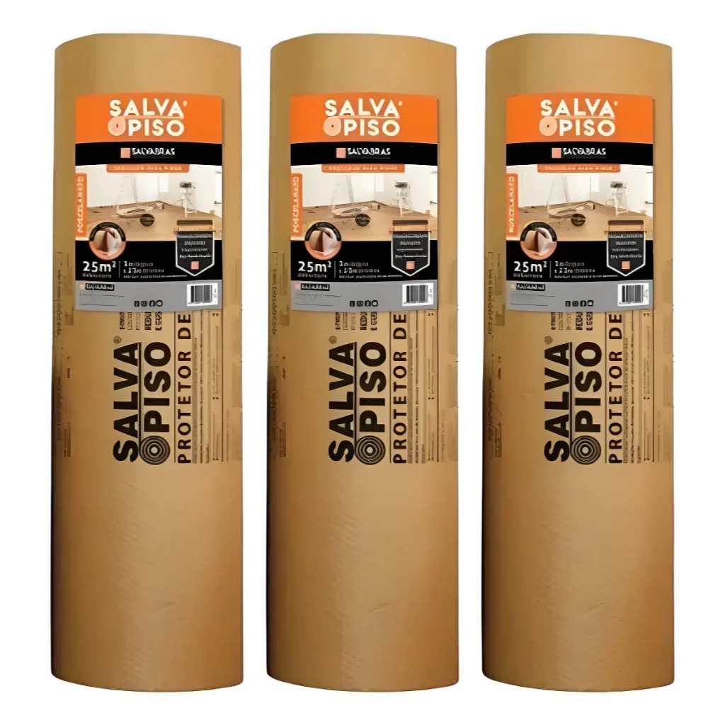 Kit 3 Rolos Proteção Obras Reformas Salva Piso 1m X 25m