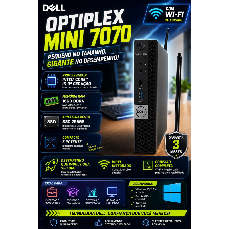 MINI PC DELL  Optiplex Micro 7070 - Intel Core I5 9500T 16GB RAM/SSD 256 GB/ BLUETOOTH/WIFI/SOM INTEGRADO