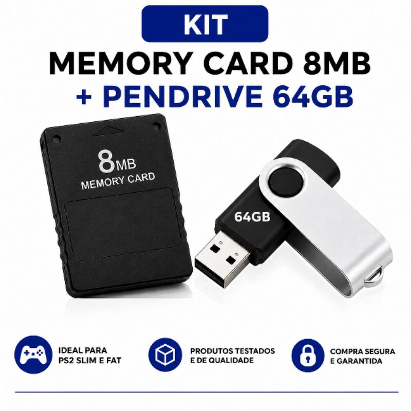 Kit Memory Card 8mb Com OPL + Pendrive 64Gb