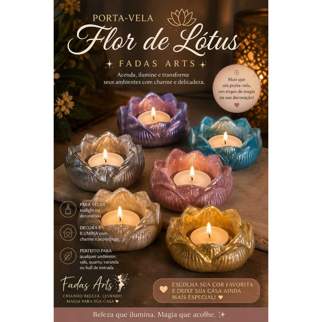 Imagem Porta- Vela Flor de Lótus em Gesso Artesanal/Decoração Zen/ Fadas Artess