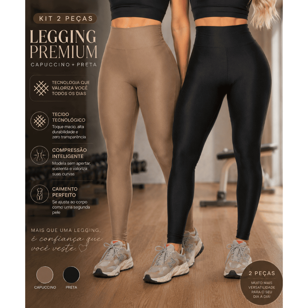 Kit 2 Leggings Premium Feminina Cintura Alta Academia Fitness Não Transparente