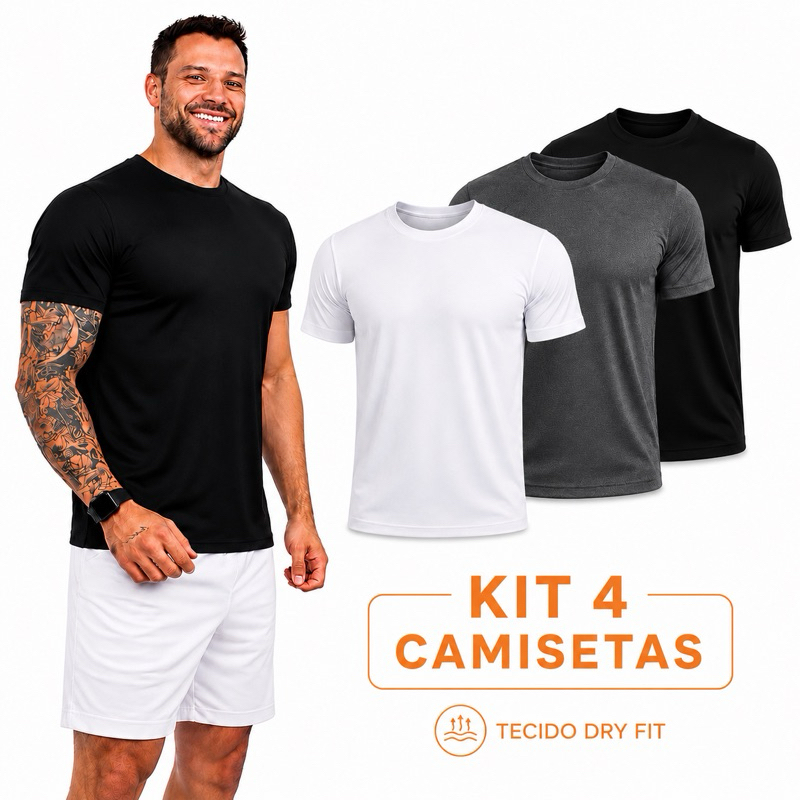 Kit 4 Camisetas Masculinas Dry Fit Academia Corrida Caminhada Fitness Manga Curta UV
