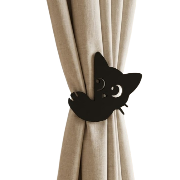 Prendedor de Cortina Gato Preto Minimalista Conjunto 2 Peças
