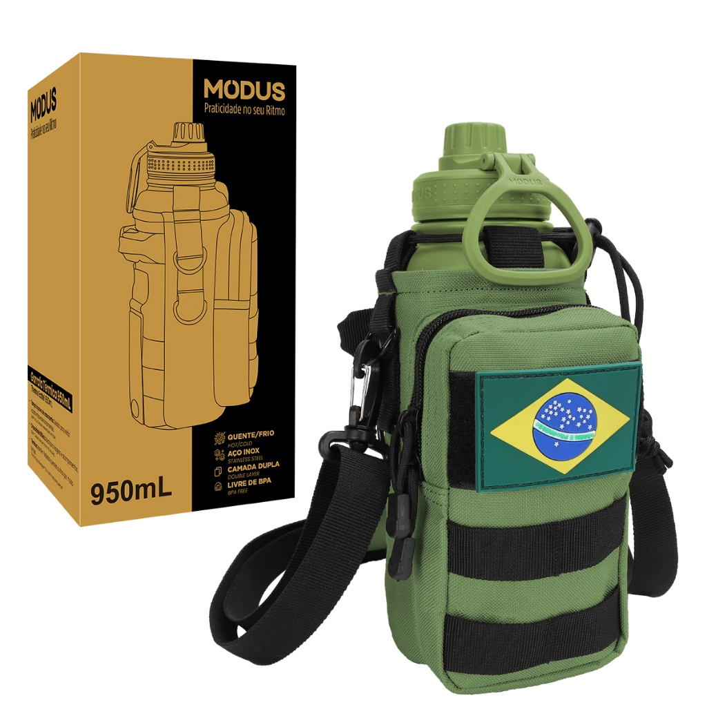 MODUS Garrafa Térmica Com Bolsa Tática 1000ML Para Camping